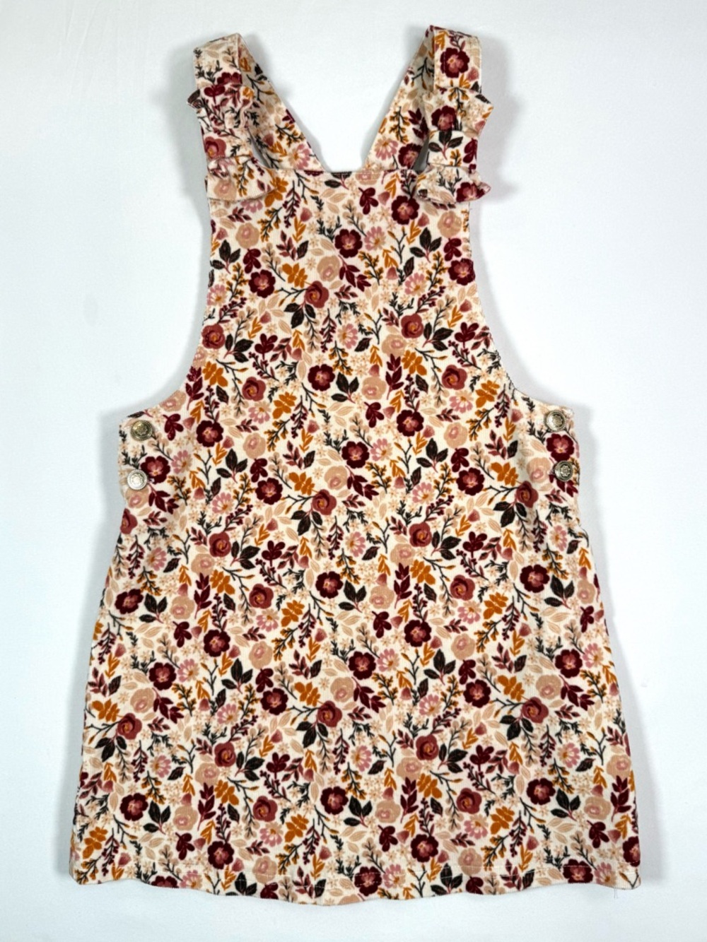 CYNTHIA ROWLEY Girls Floral Corduroy Pinafore Dress 6 Cottagecore Fall